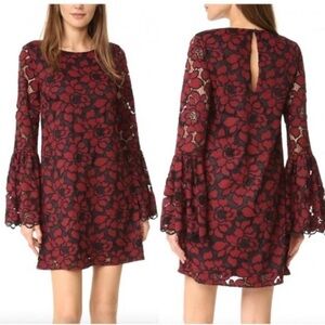 LIKELY Perry Garnet Lace Mini Dress Size 4 Bell Sleeves